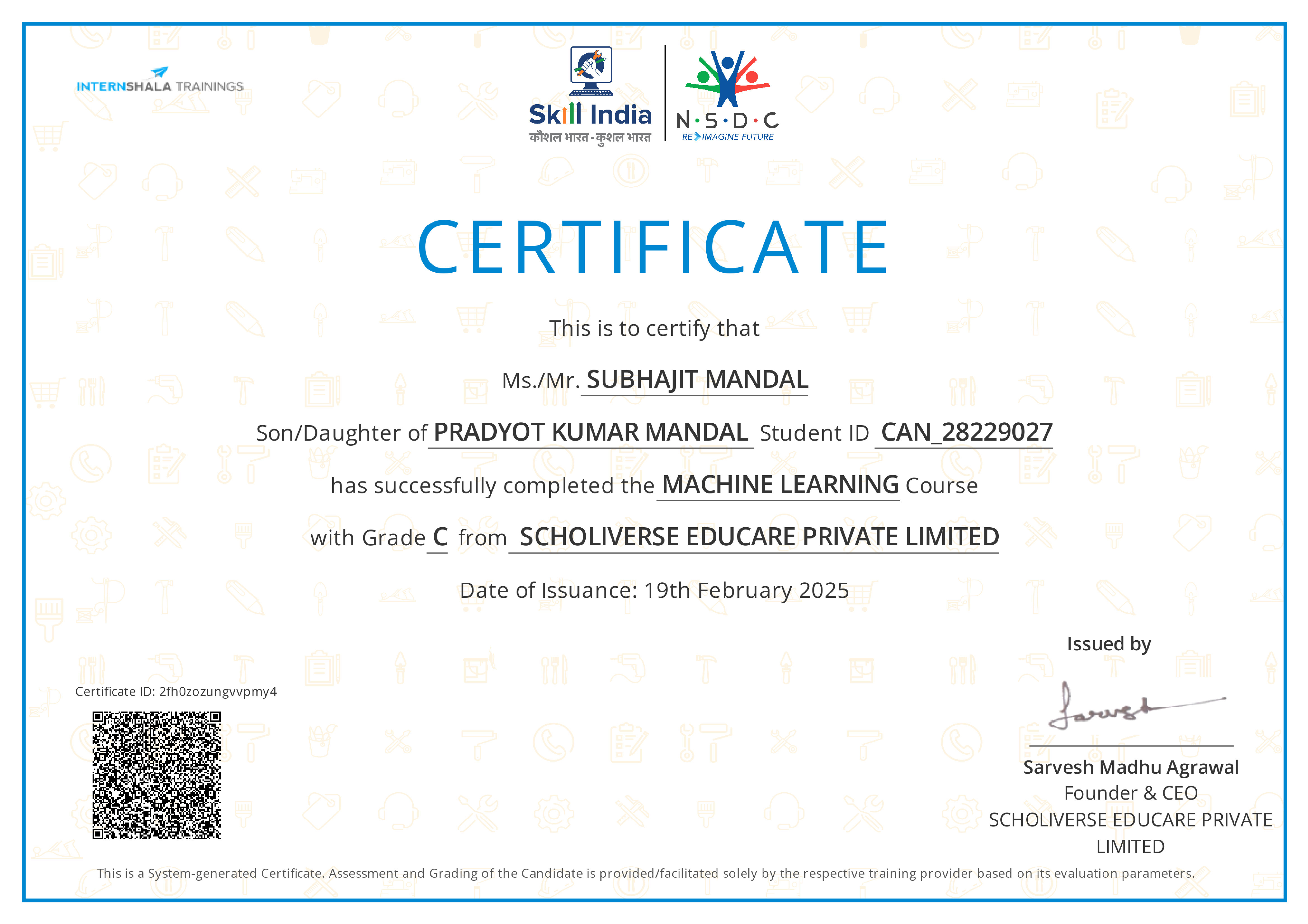 Certificate of completion