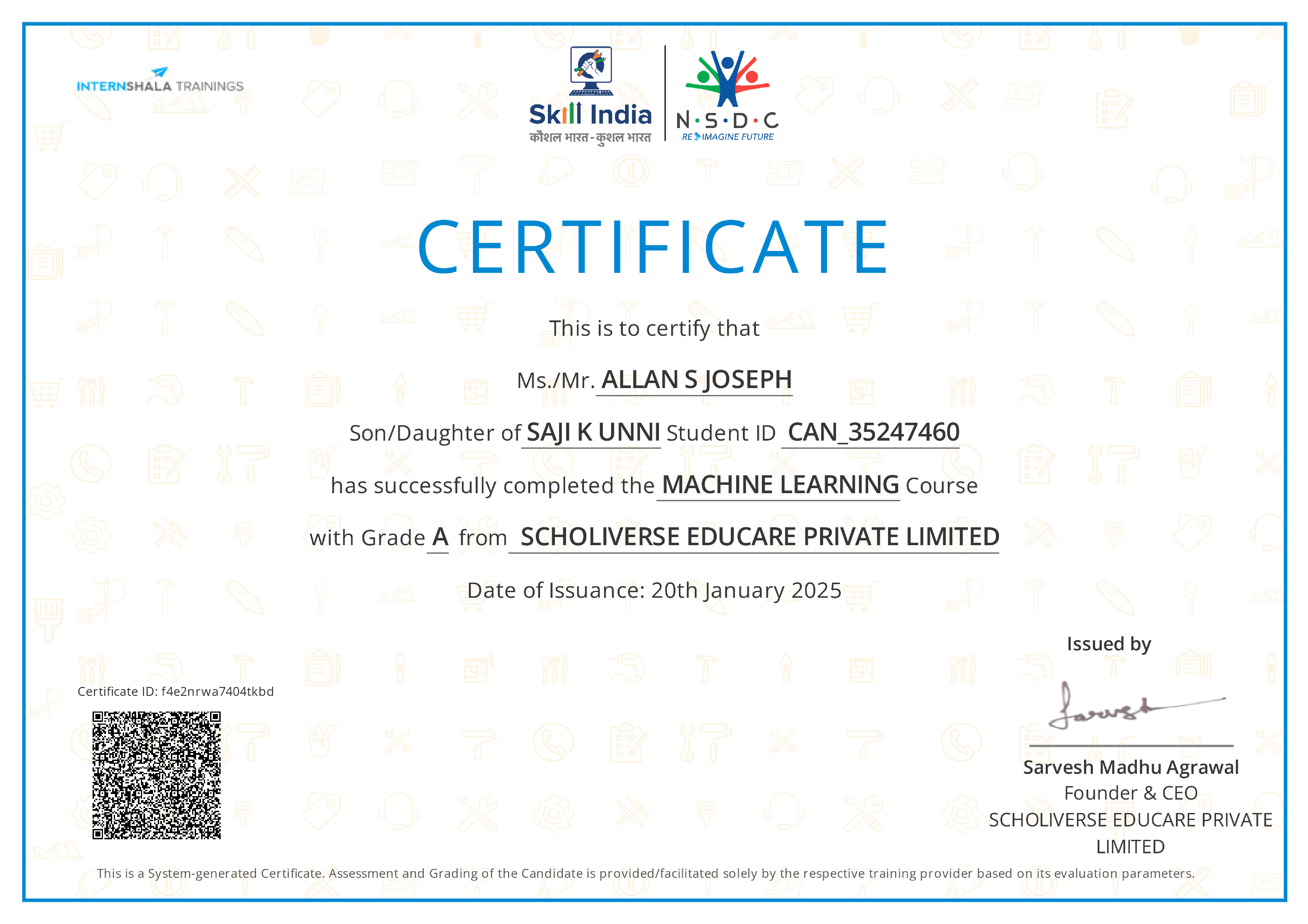 Certificate of completion