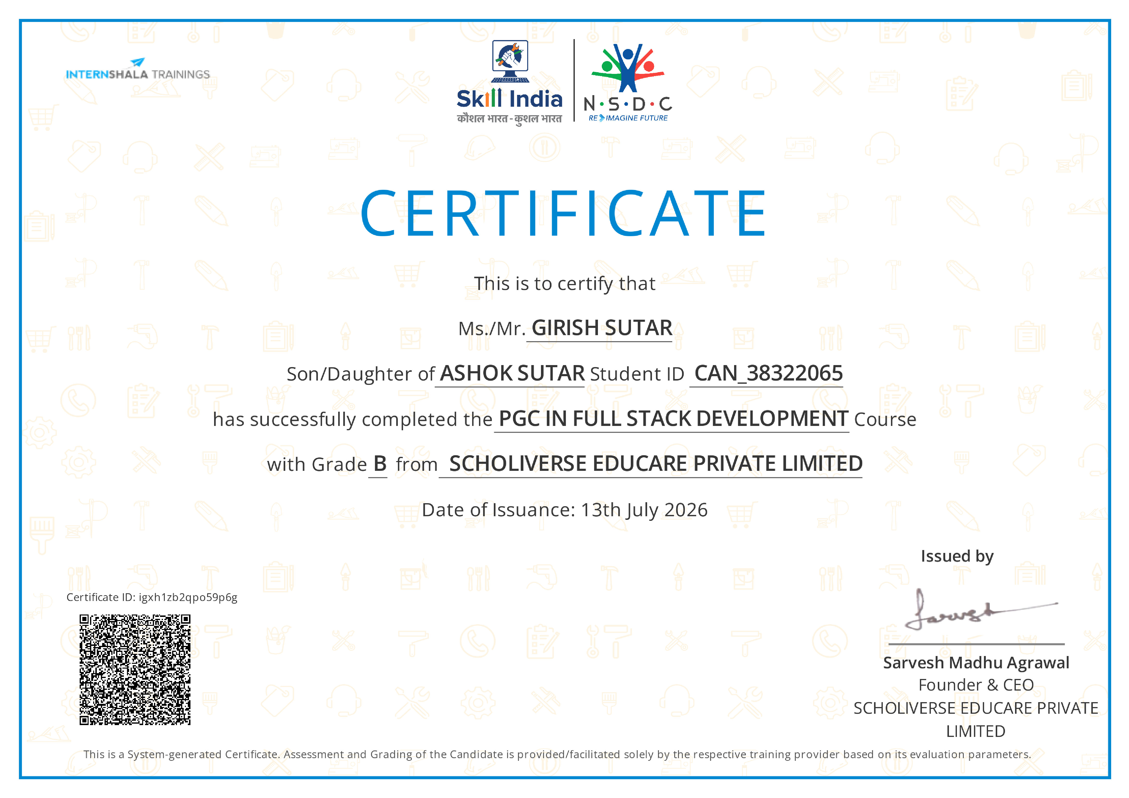 Certificate of completion