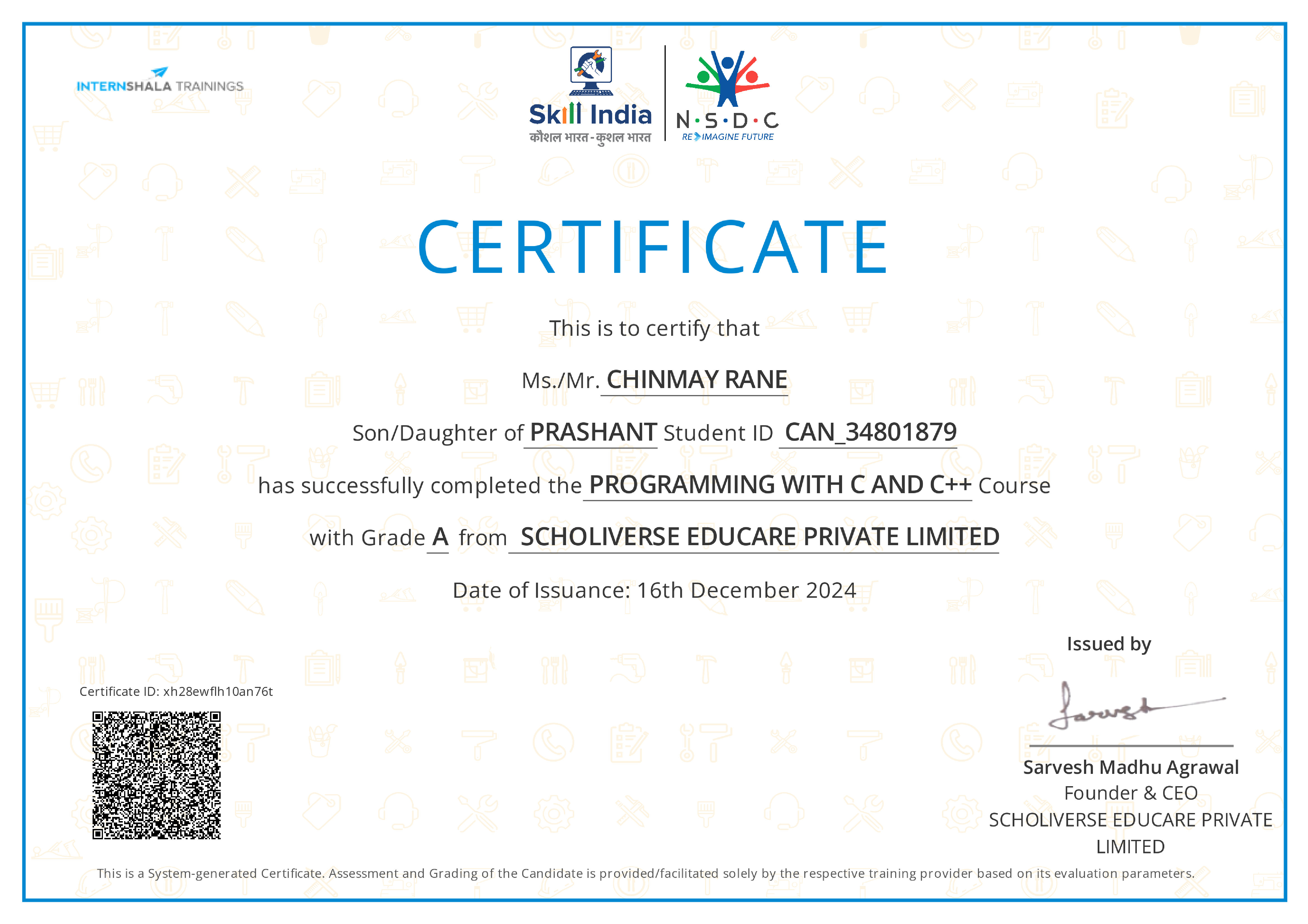 Certificate of completion
