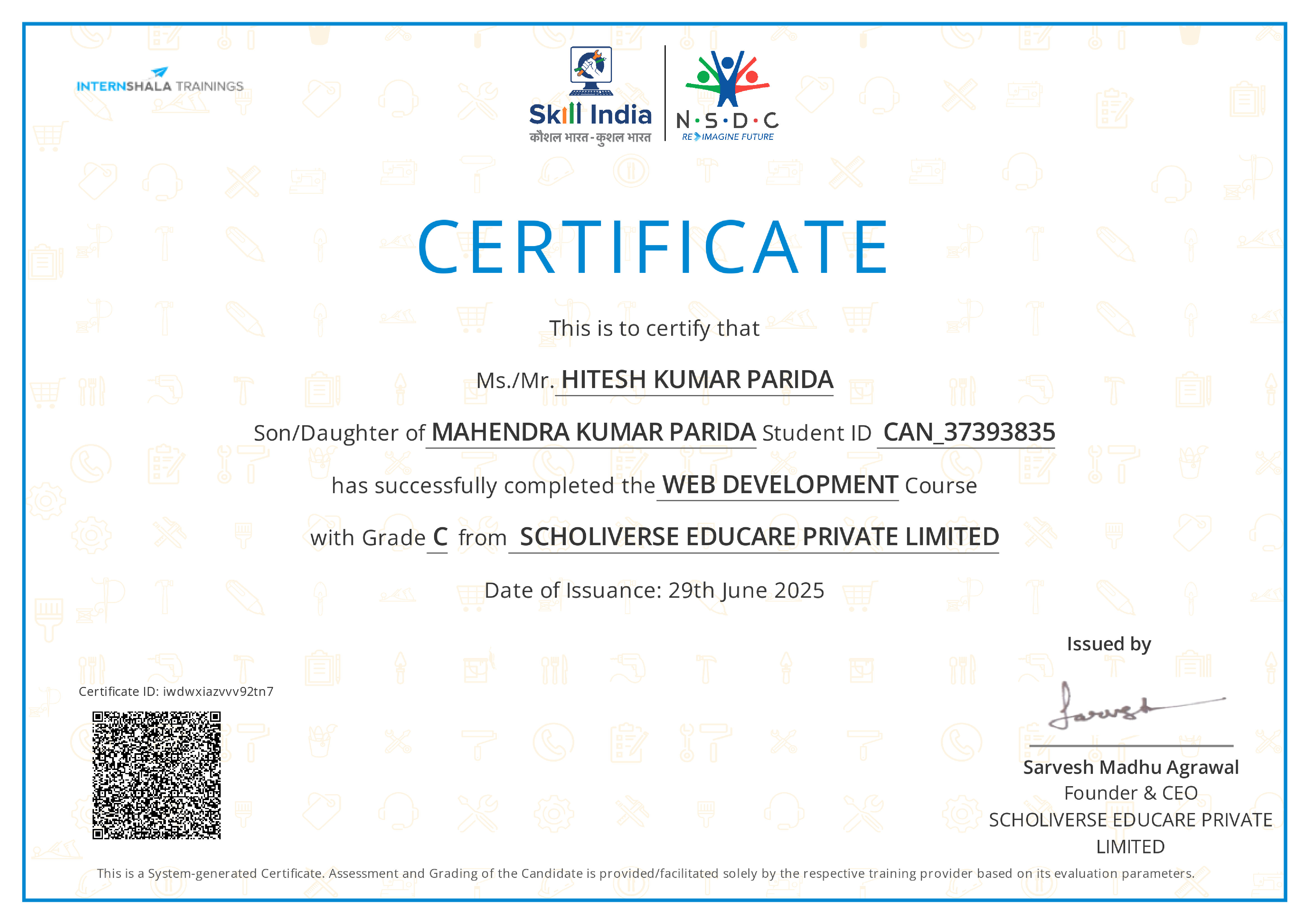 Certificate of completion