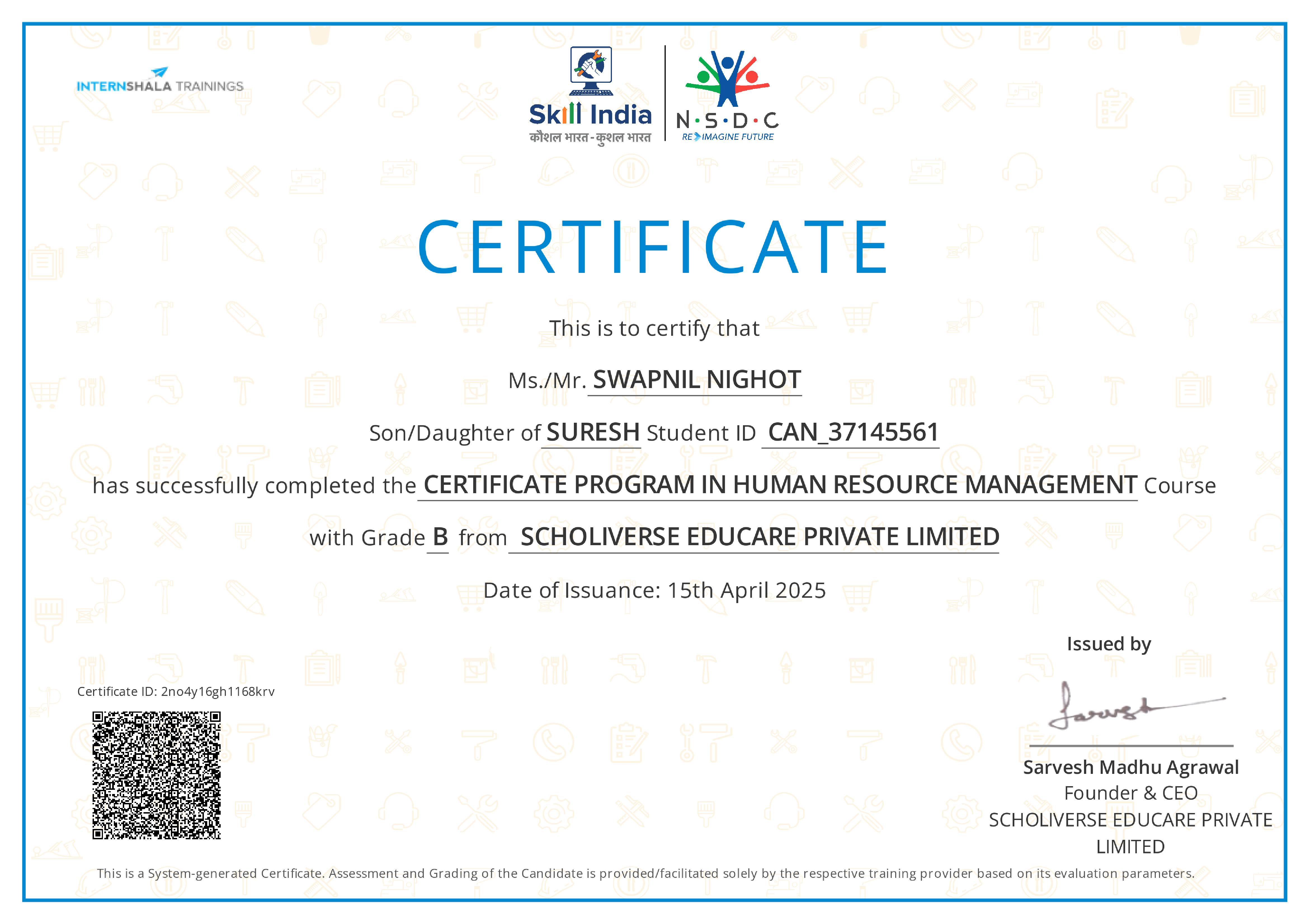 Certificate of completion