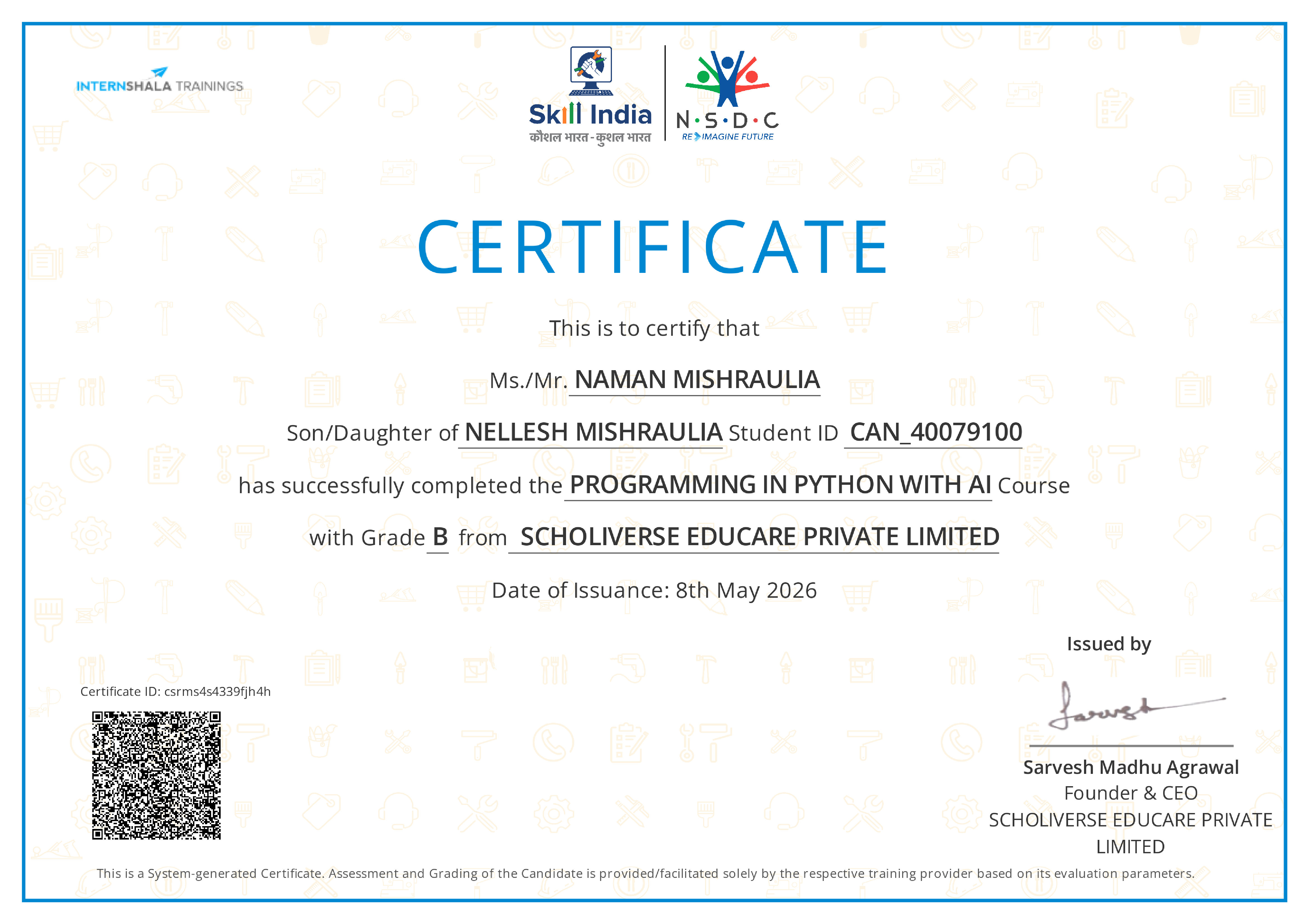 Certificate of completion