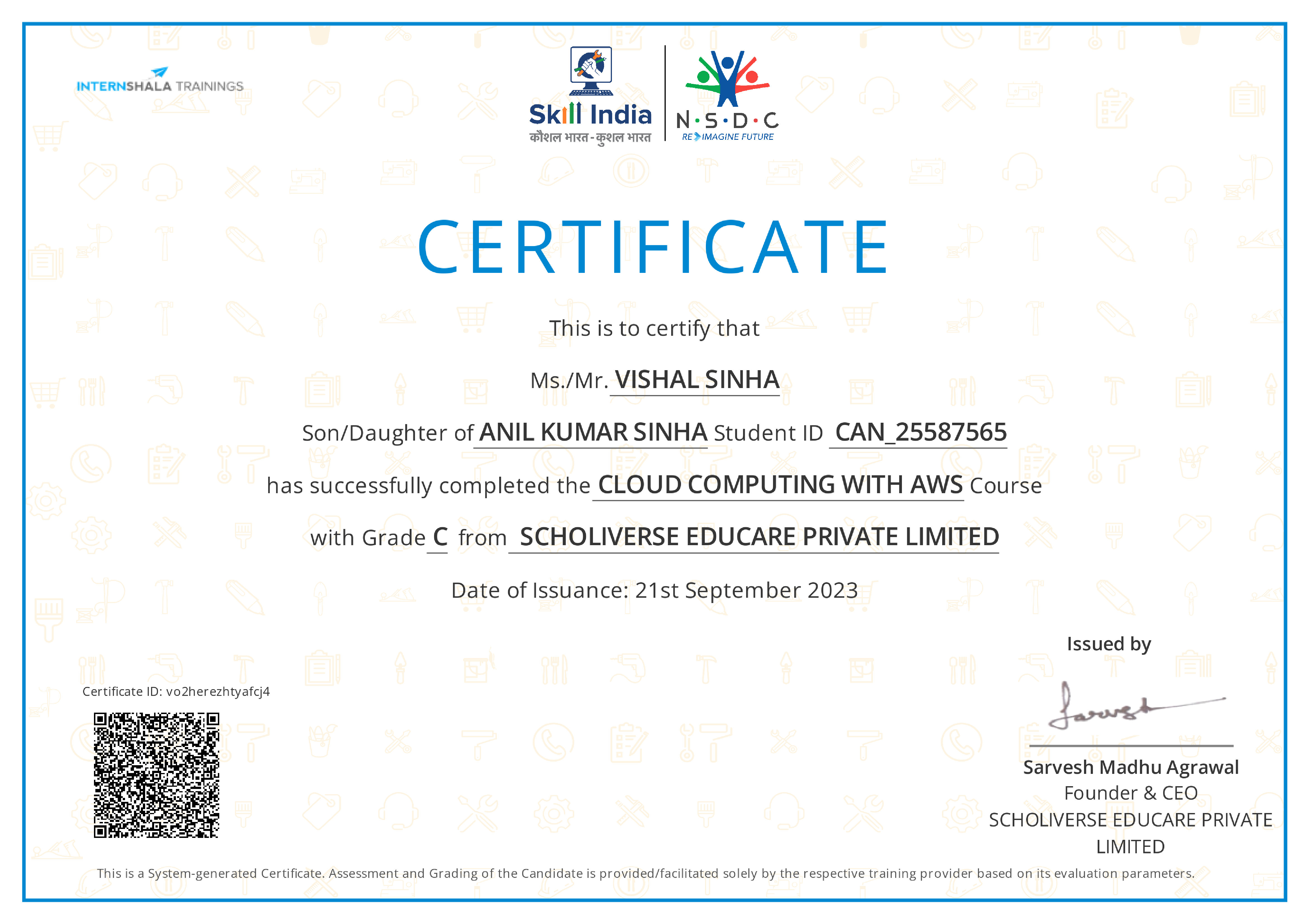 Certificate of completion