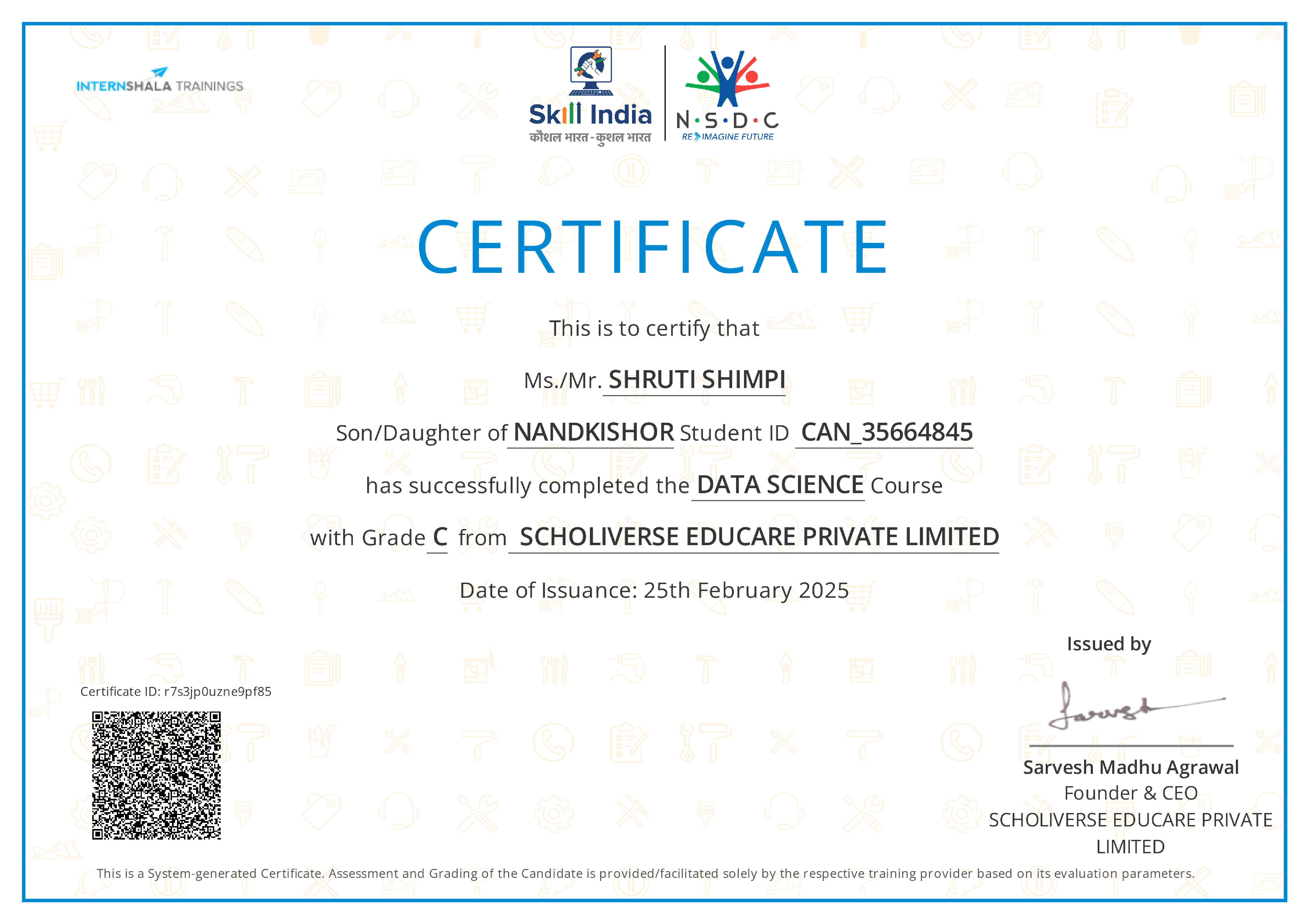 Certificate of completion