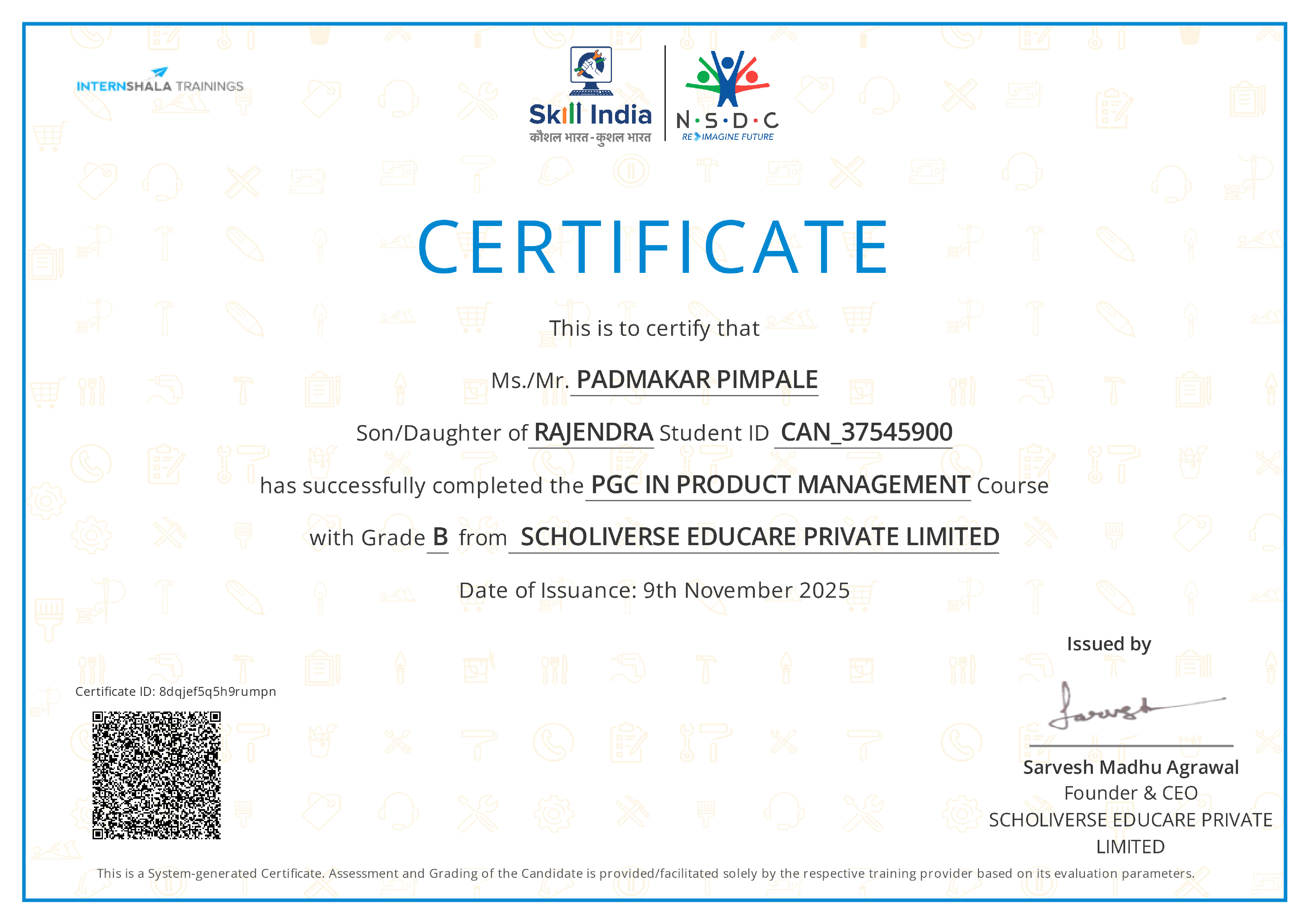 Certificate of completion