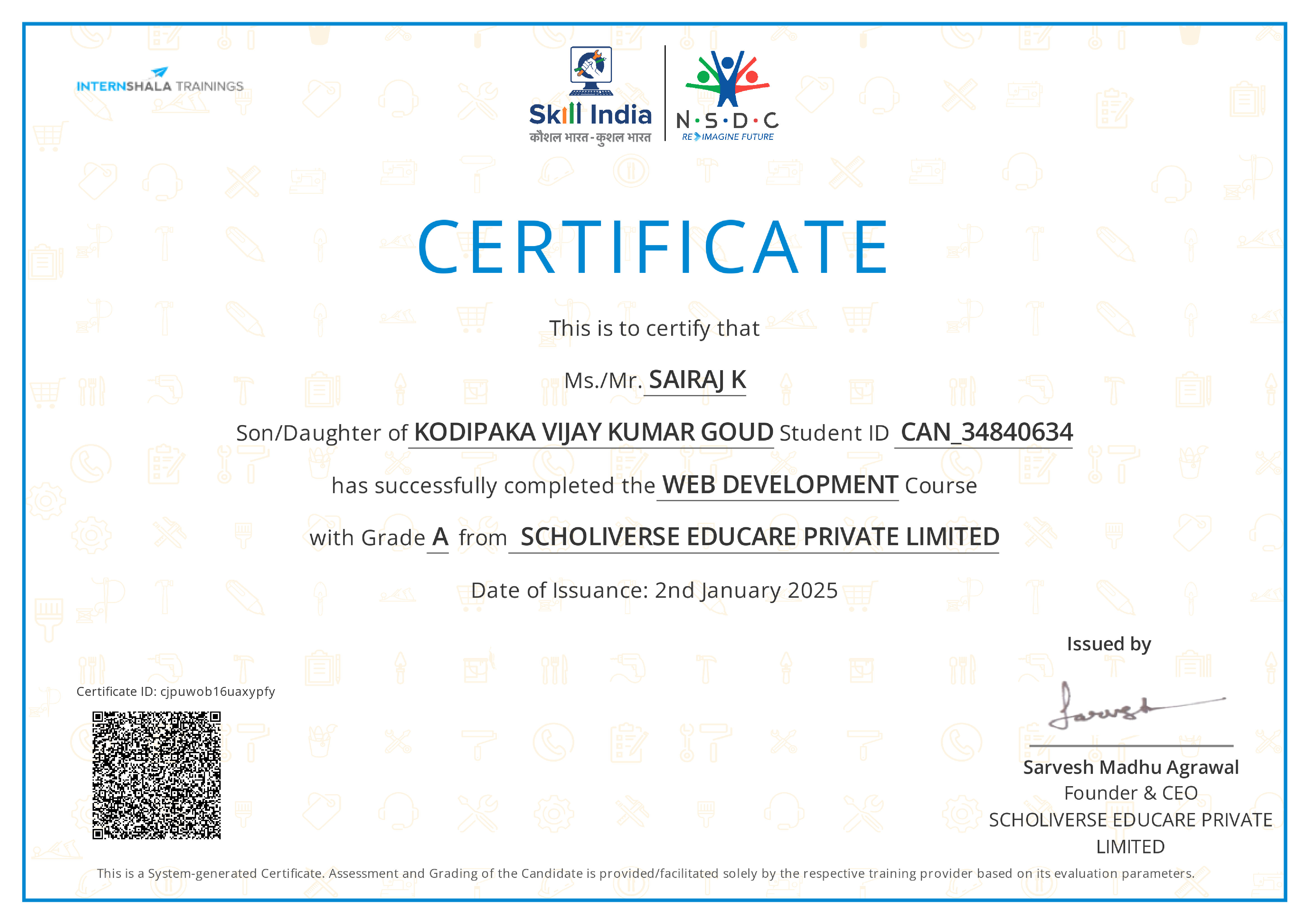 Certificate of completion