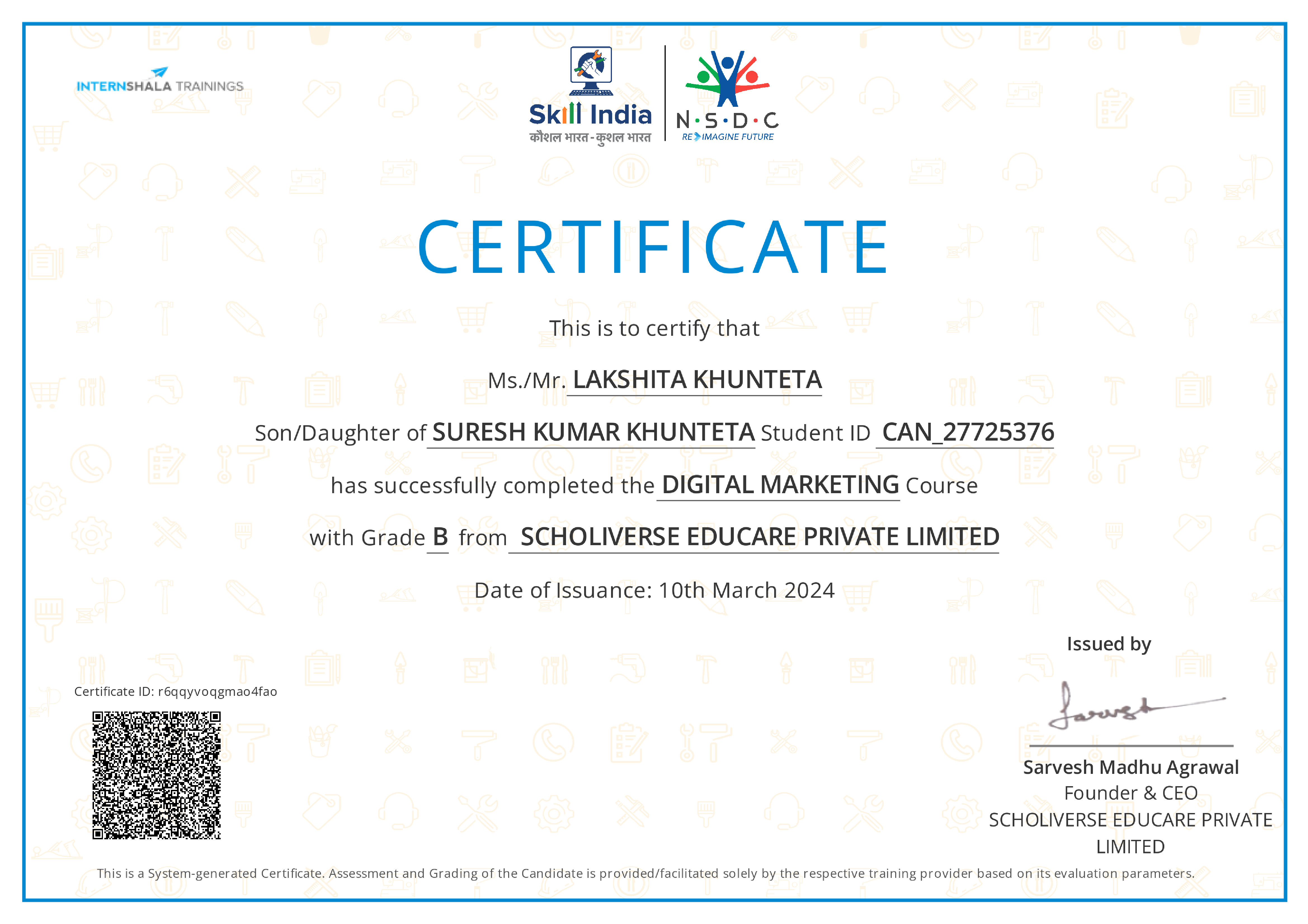 Certificate of completion