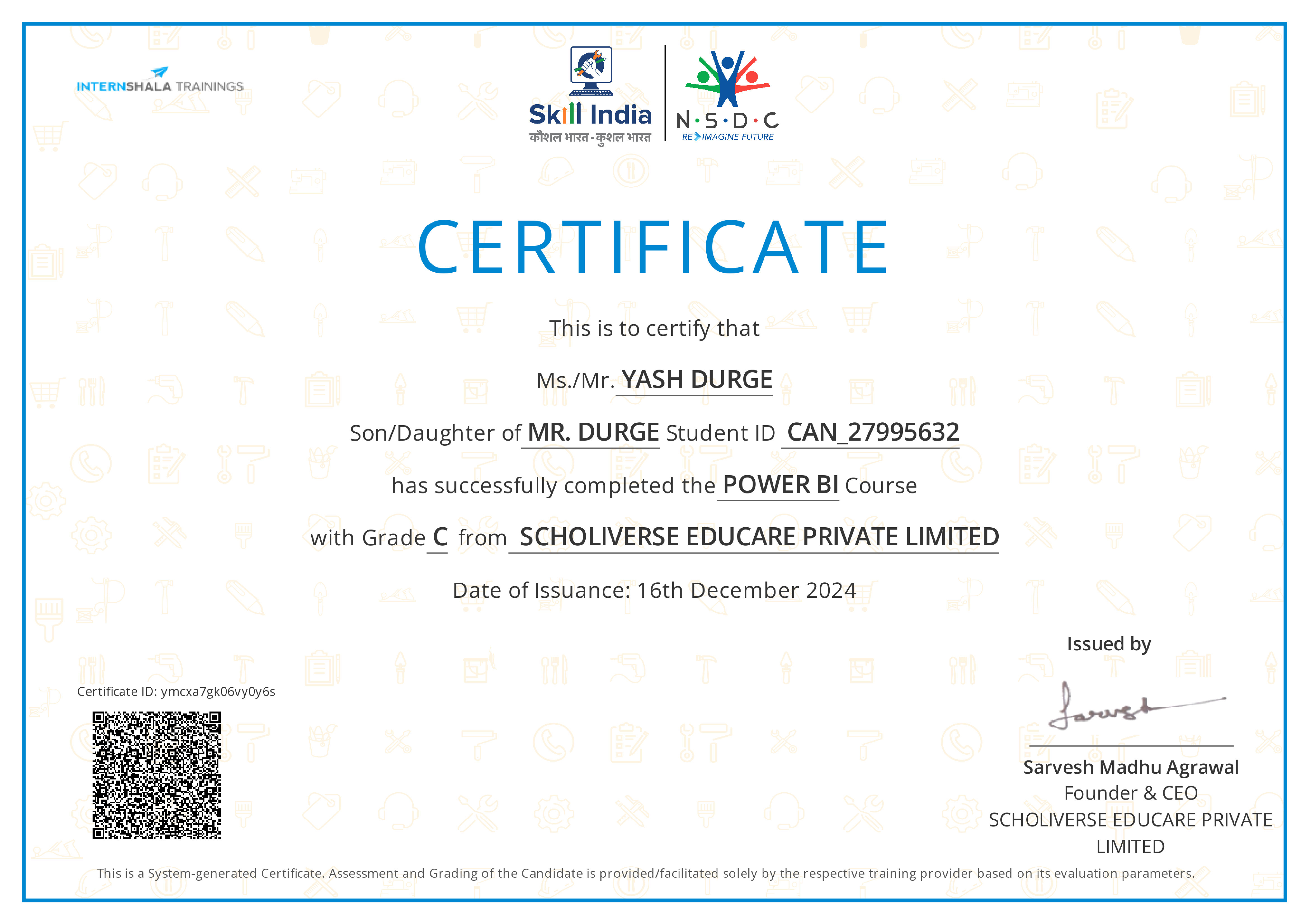 Certificate of completion