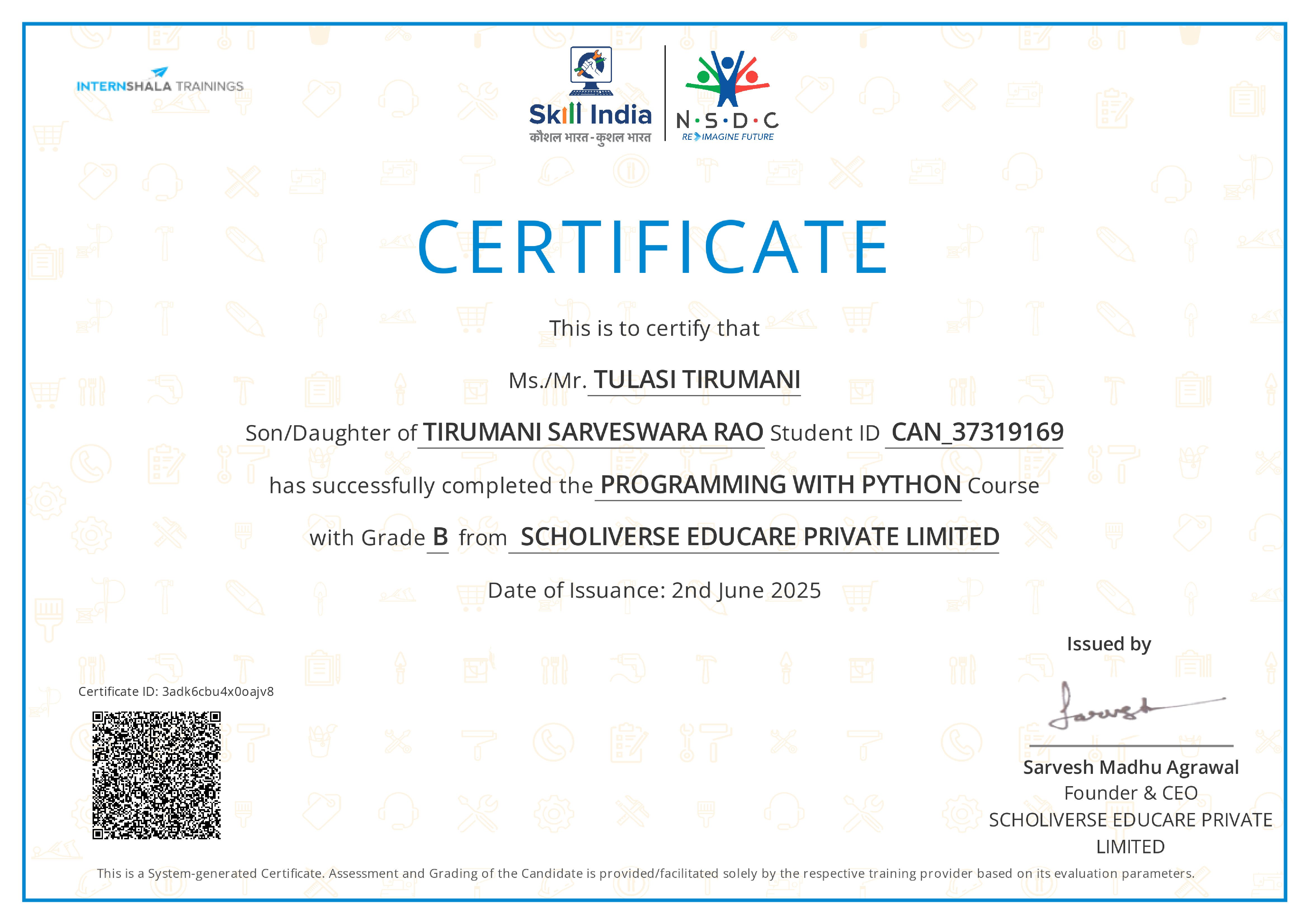 Certificate of completion