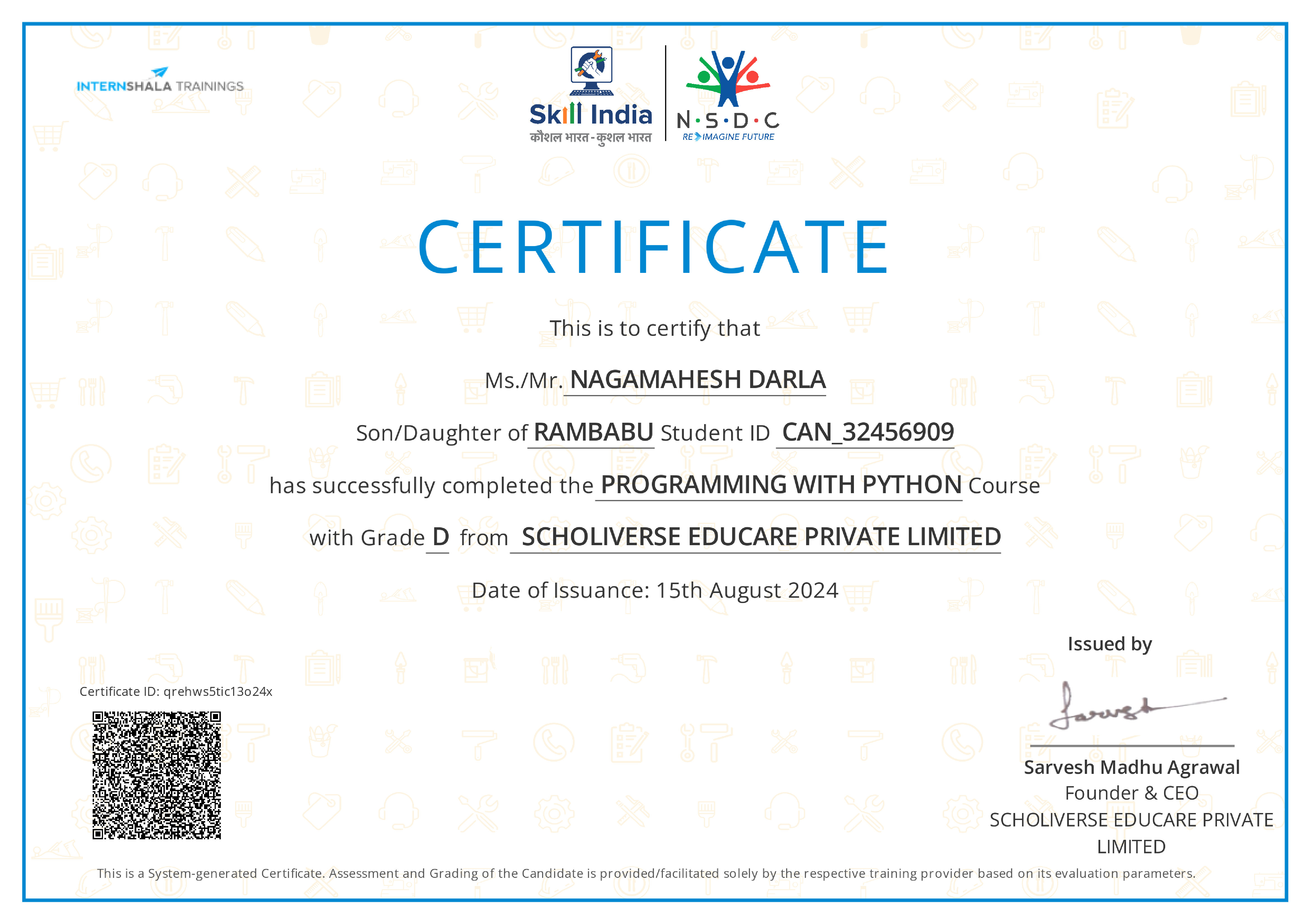 Certificate of completion