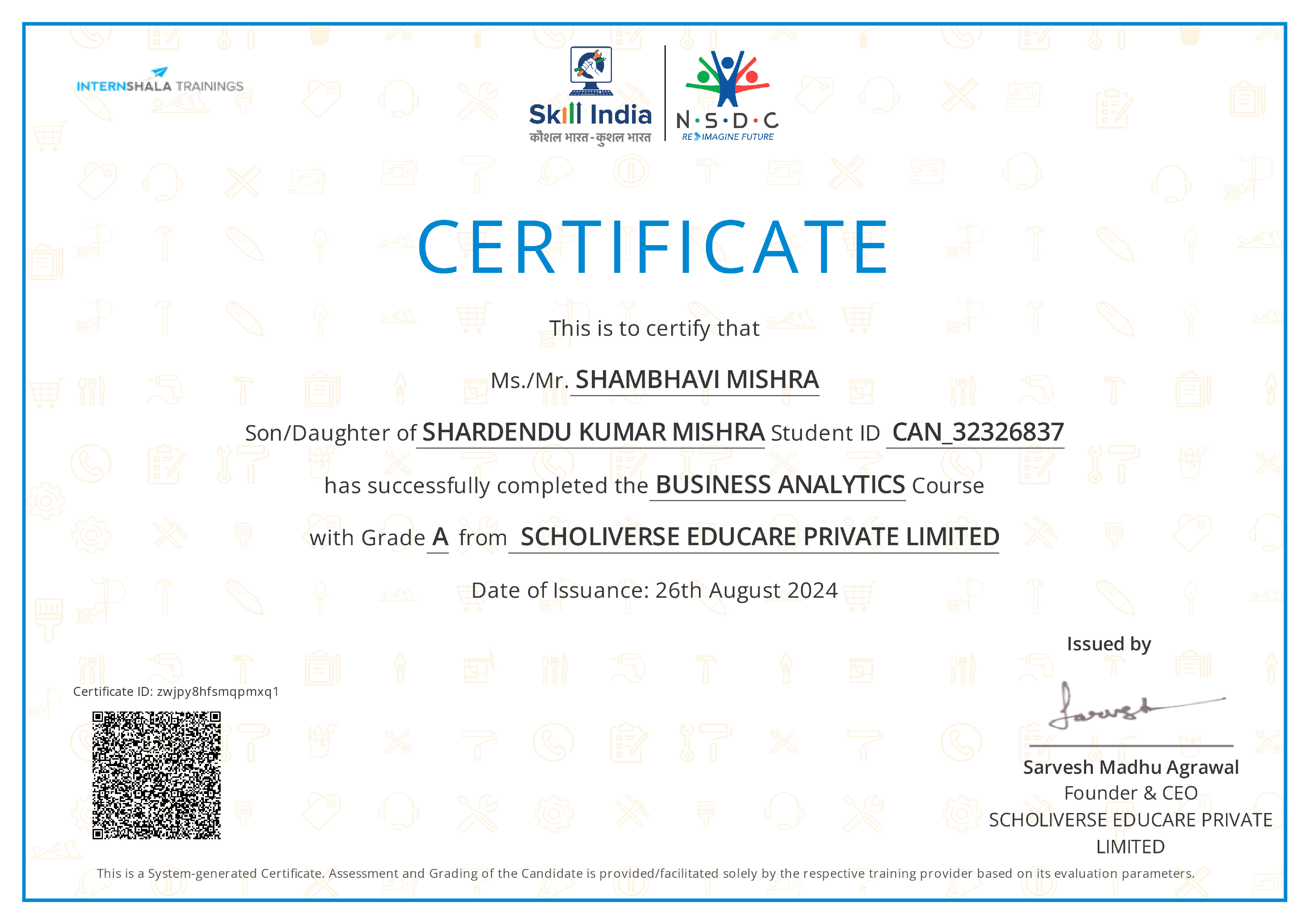 Certificate of completion