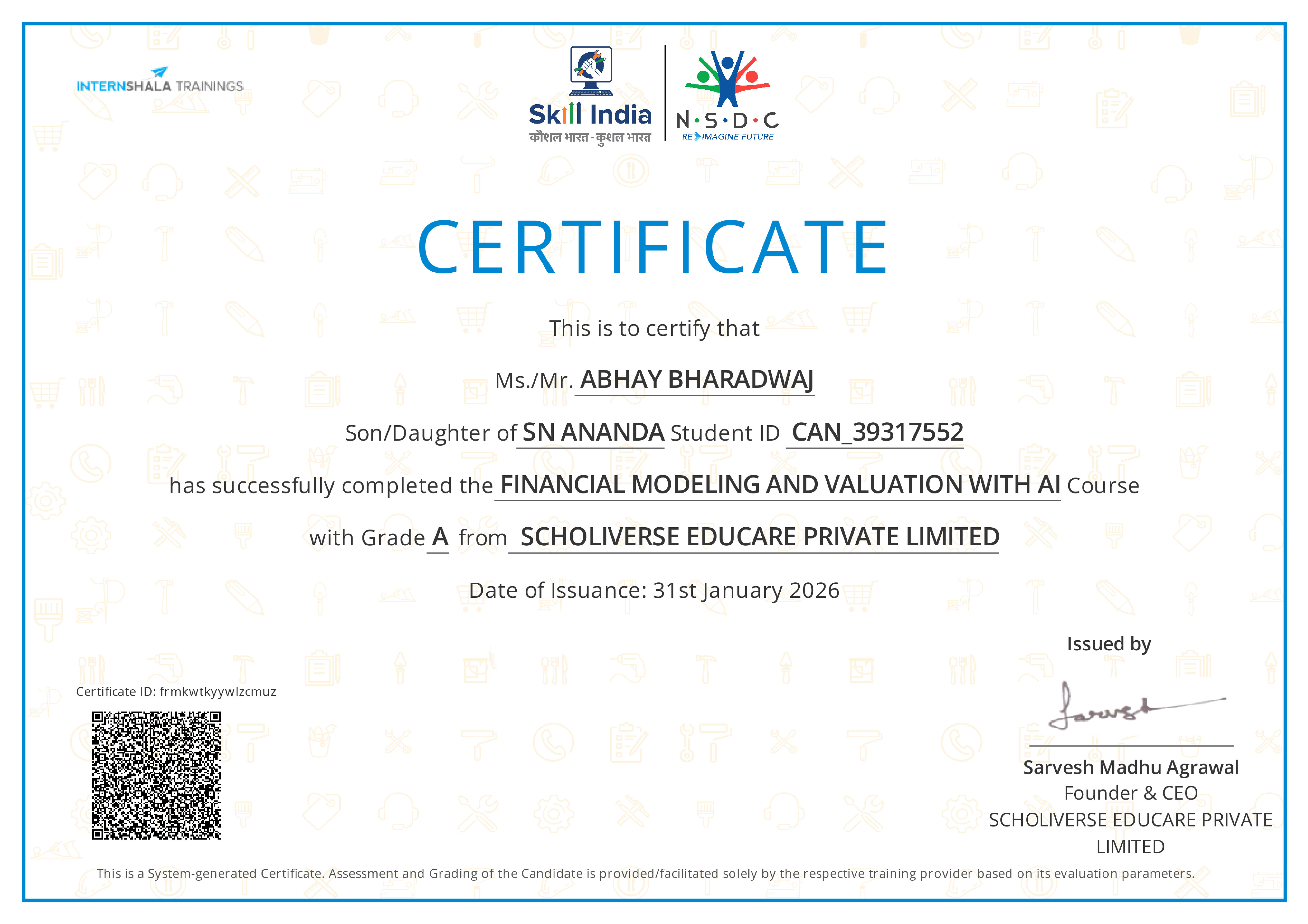 Certificate of completion