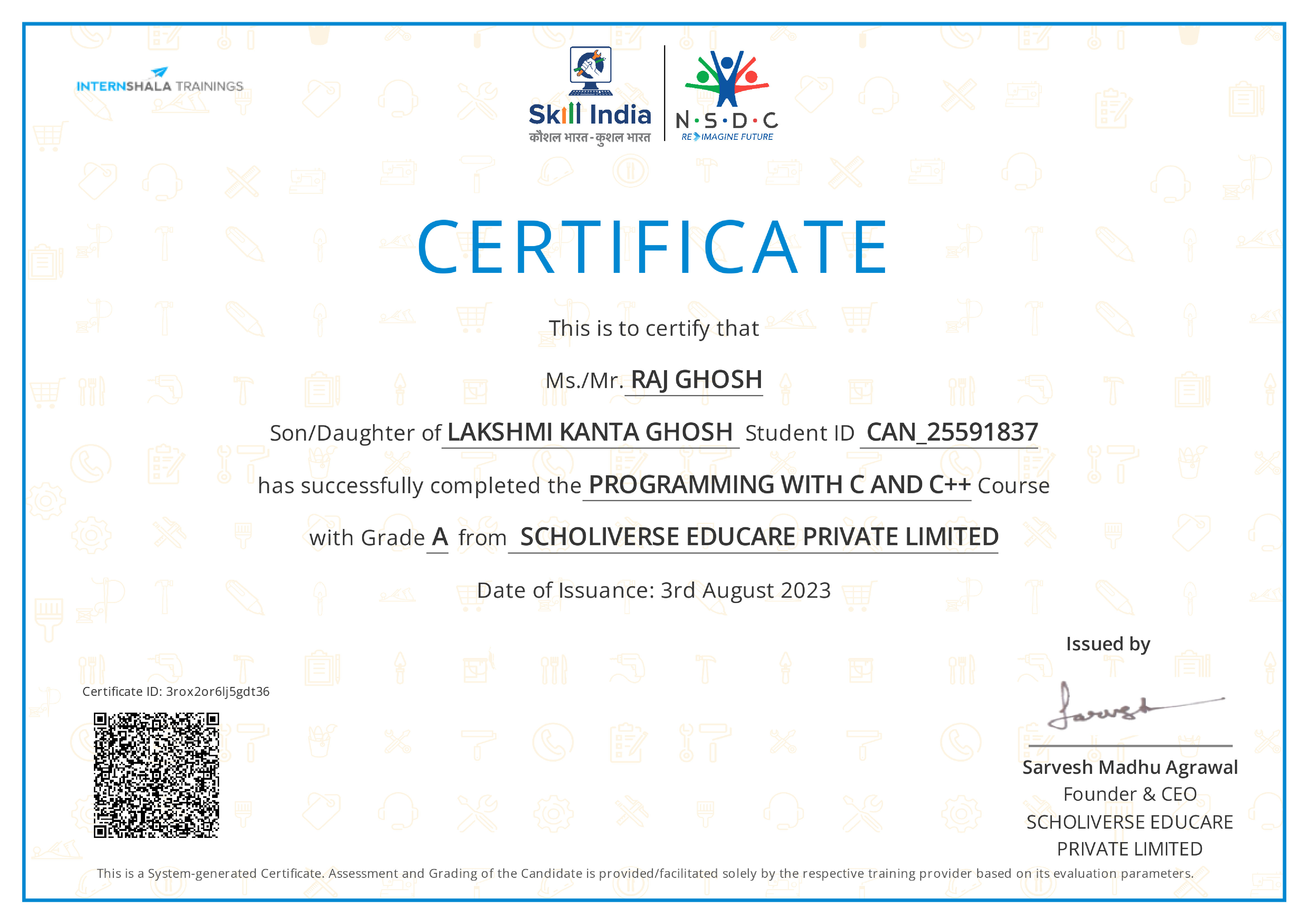 Certificate of completion