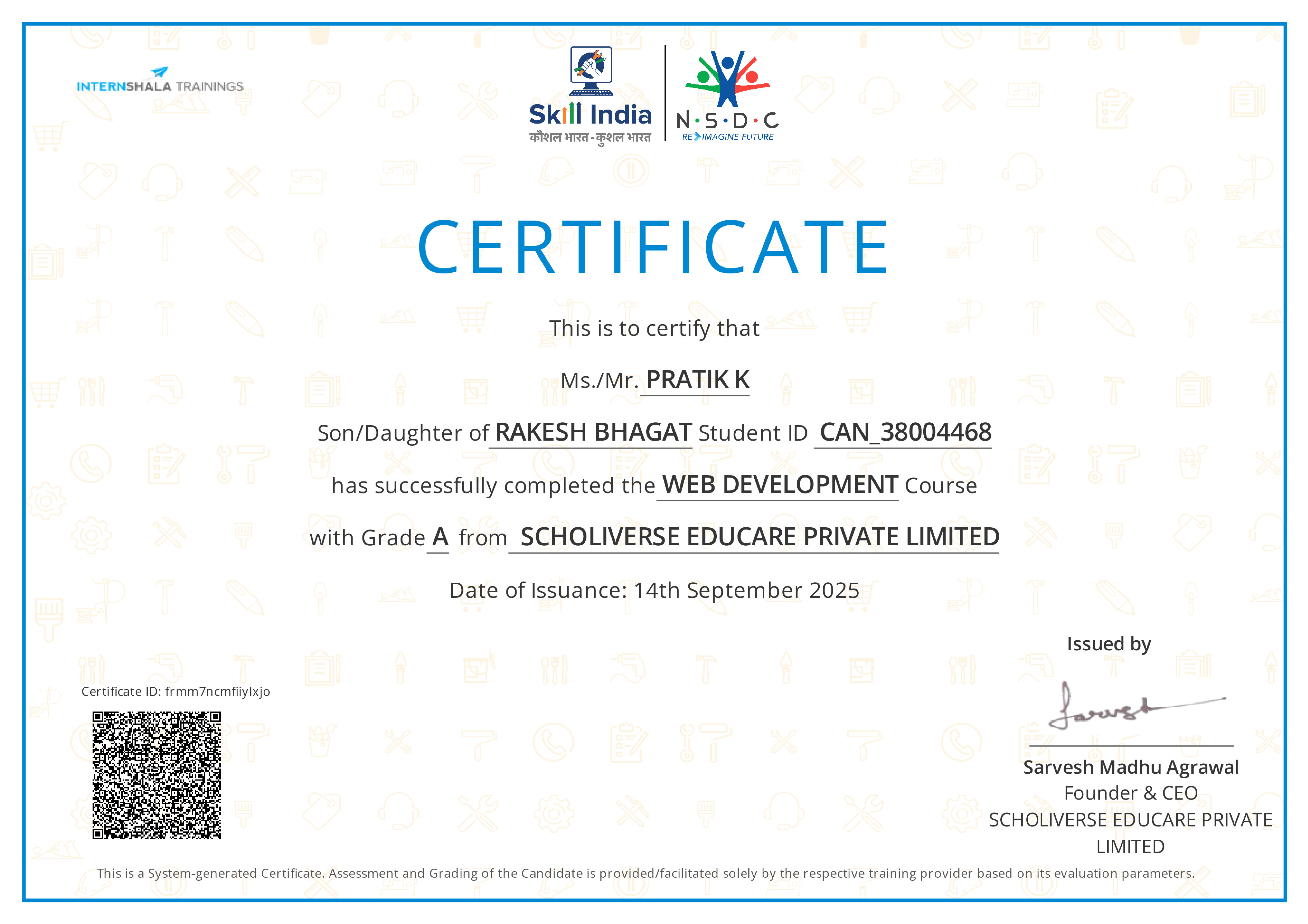 Certificate of completion