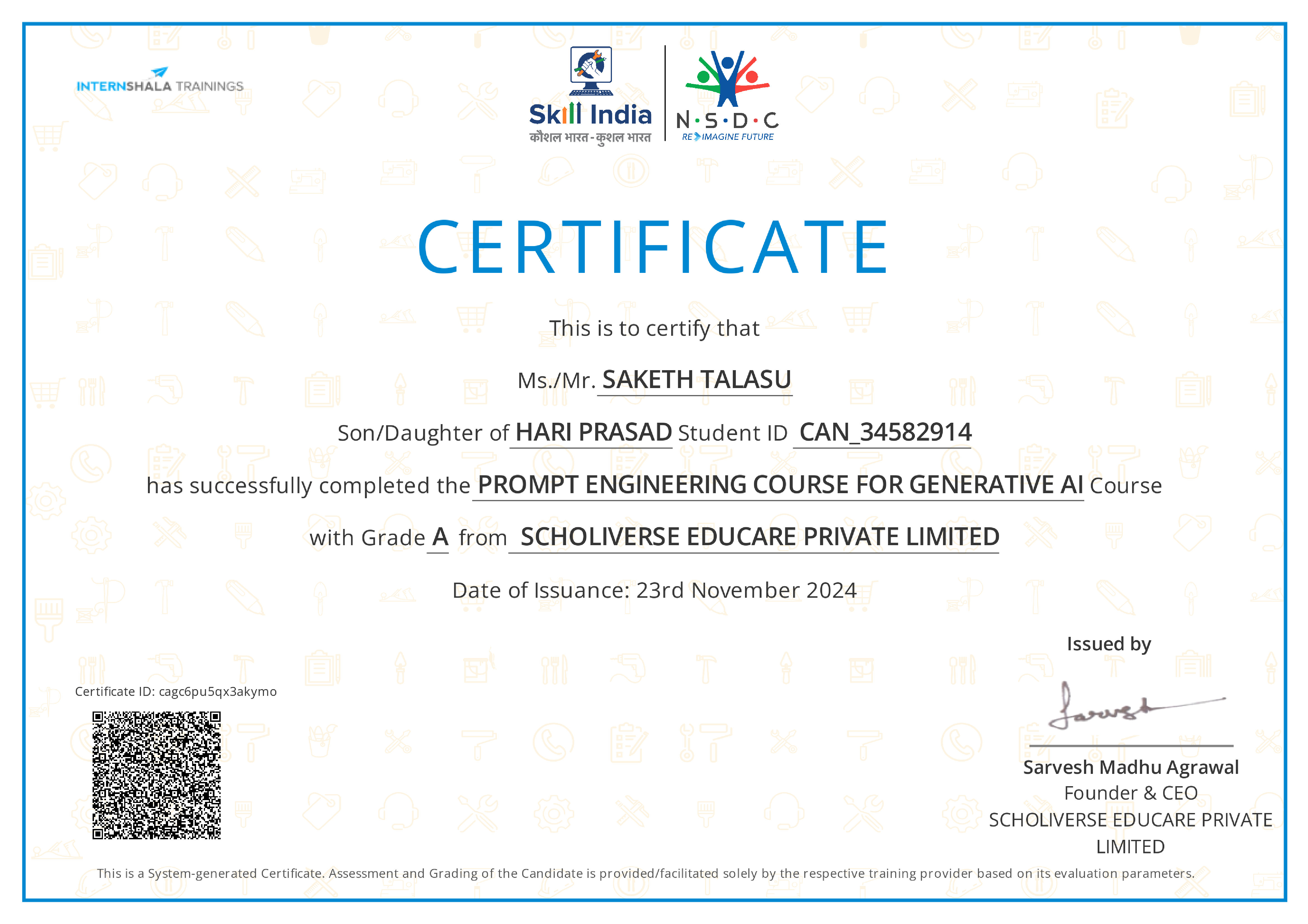 Certificate of completion