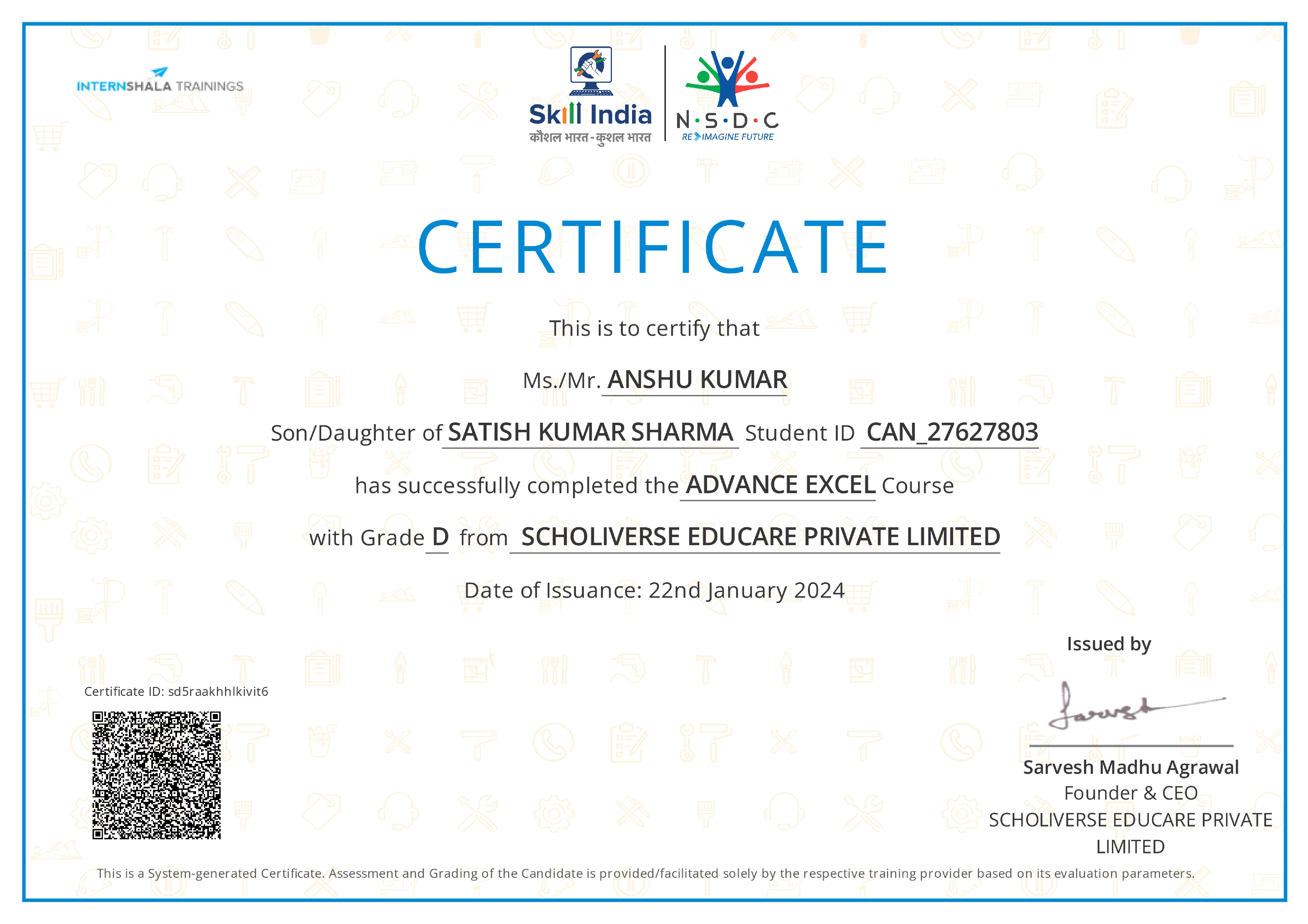 Certificate of completion