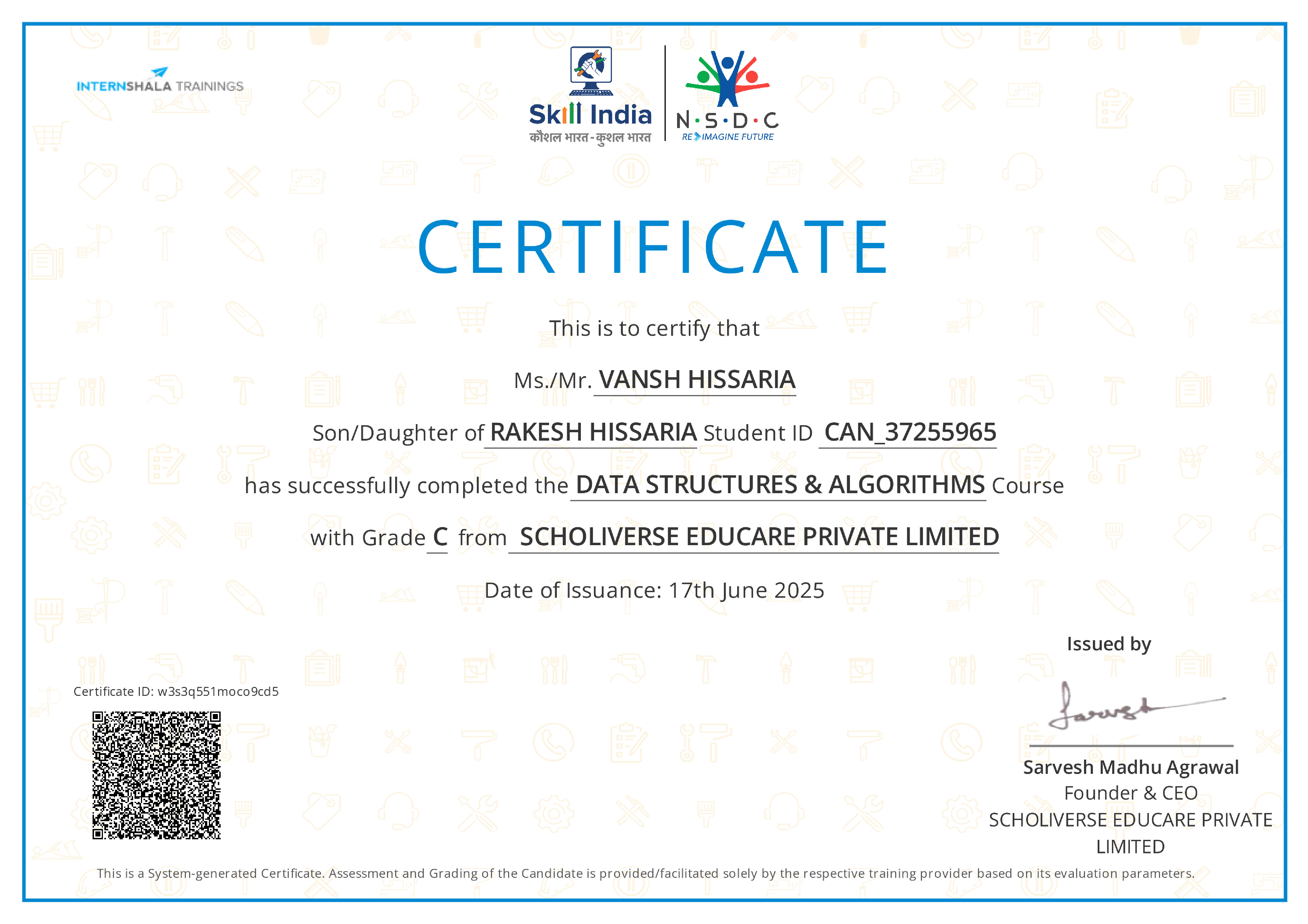 Certificate of completion
