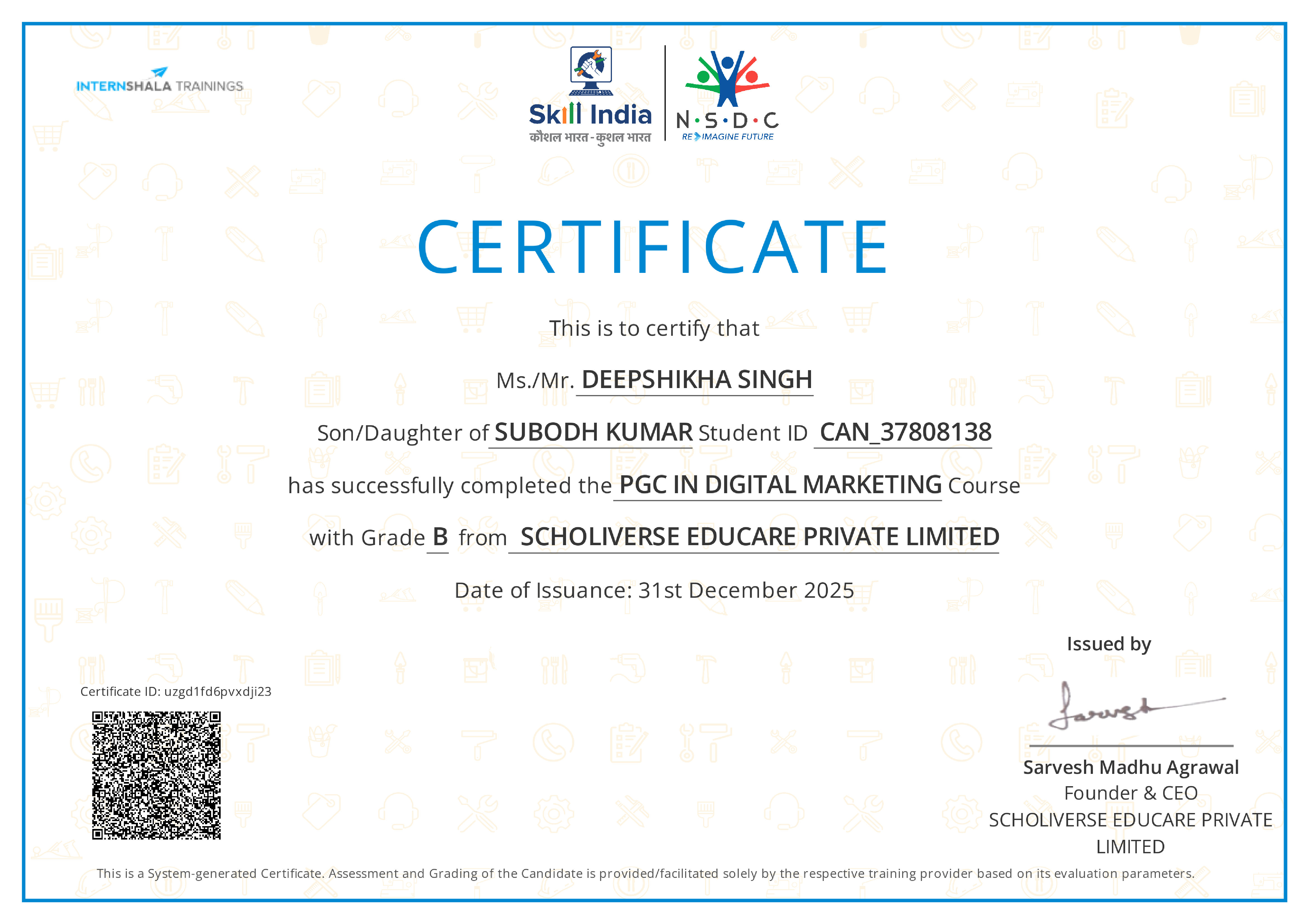 Certificate of completion