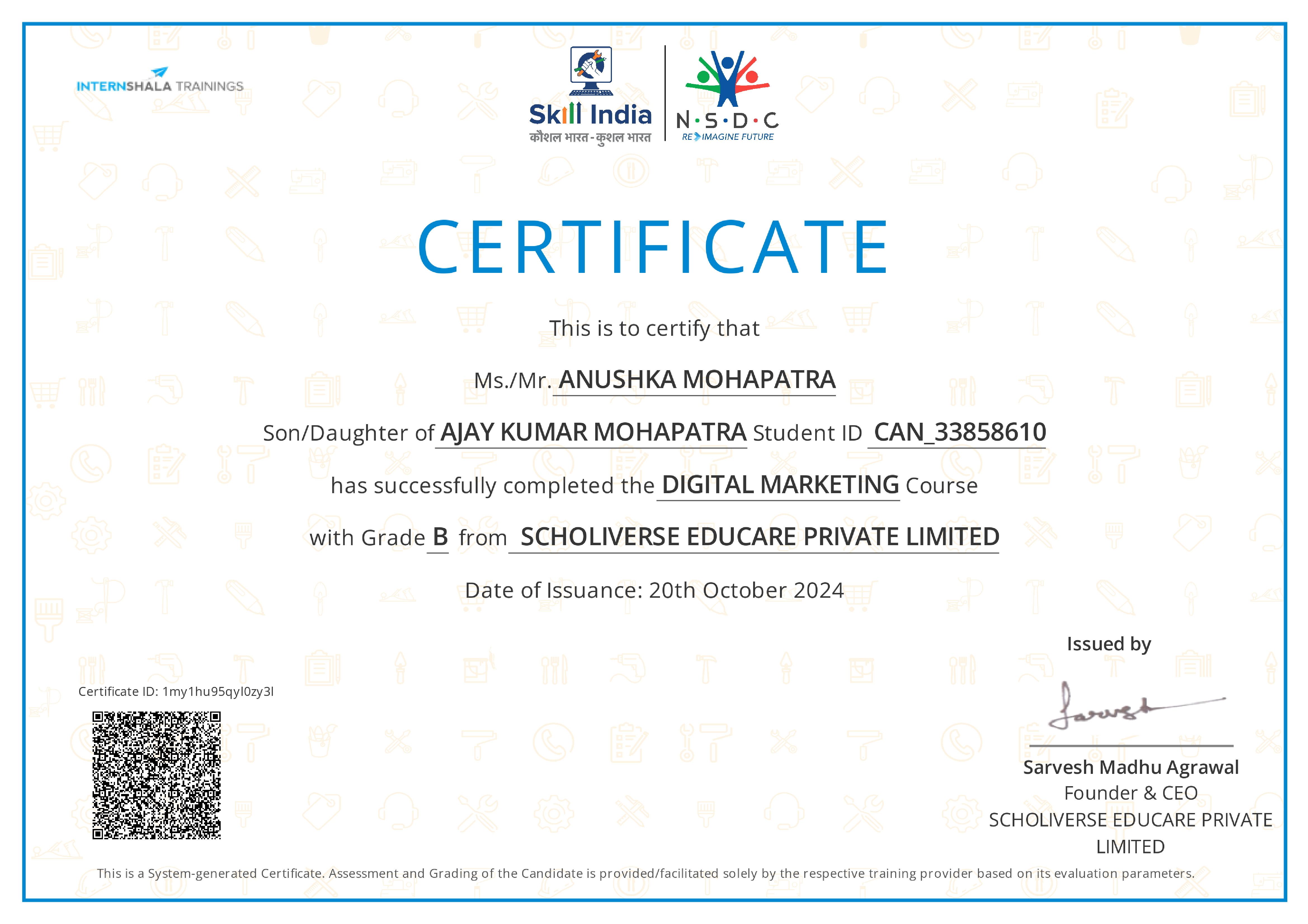 Certificate of completion