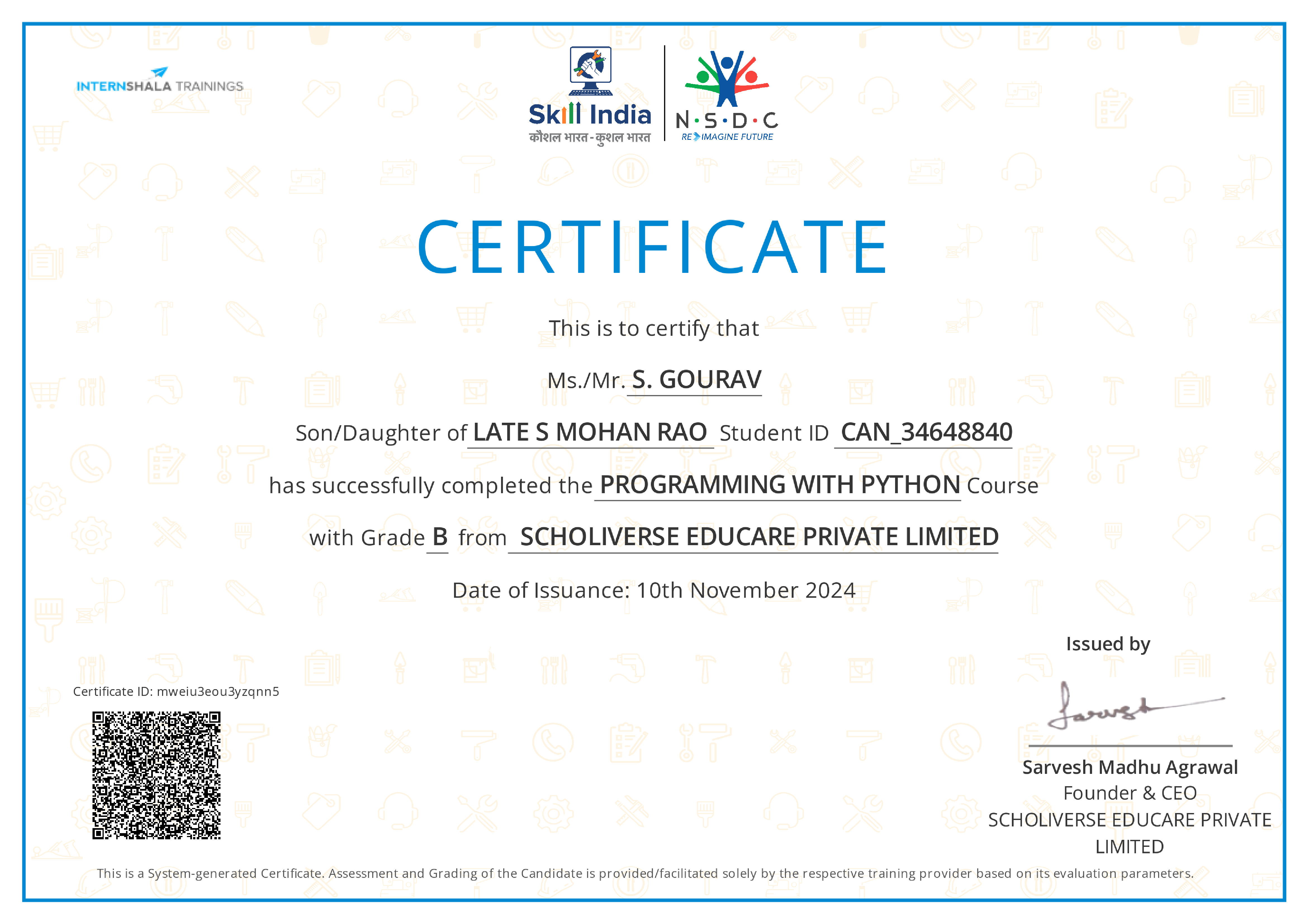Certificate of completion