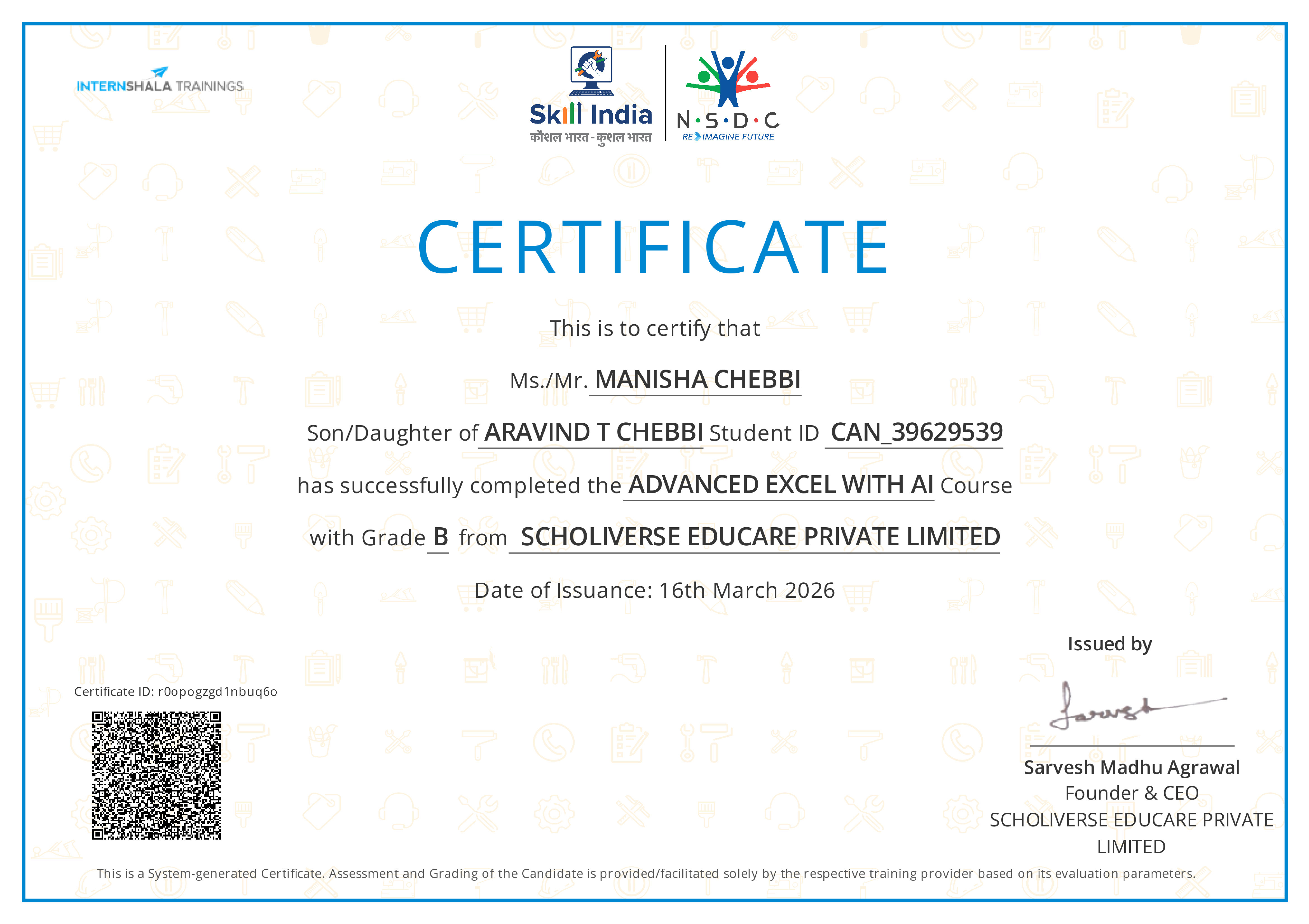 Certificate of completion