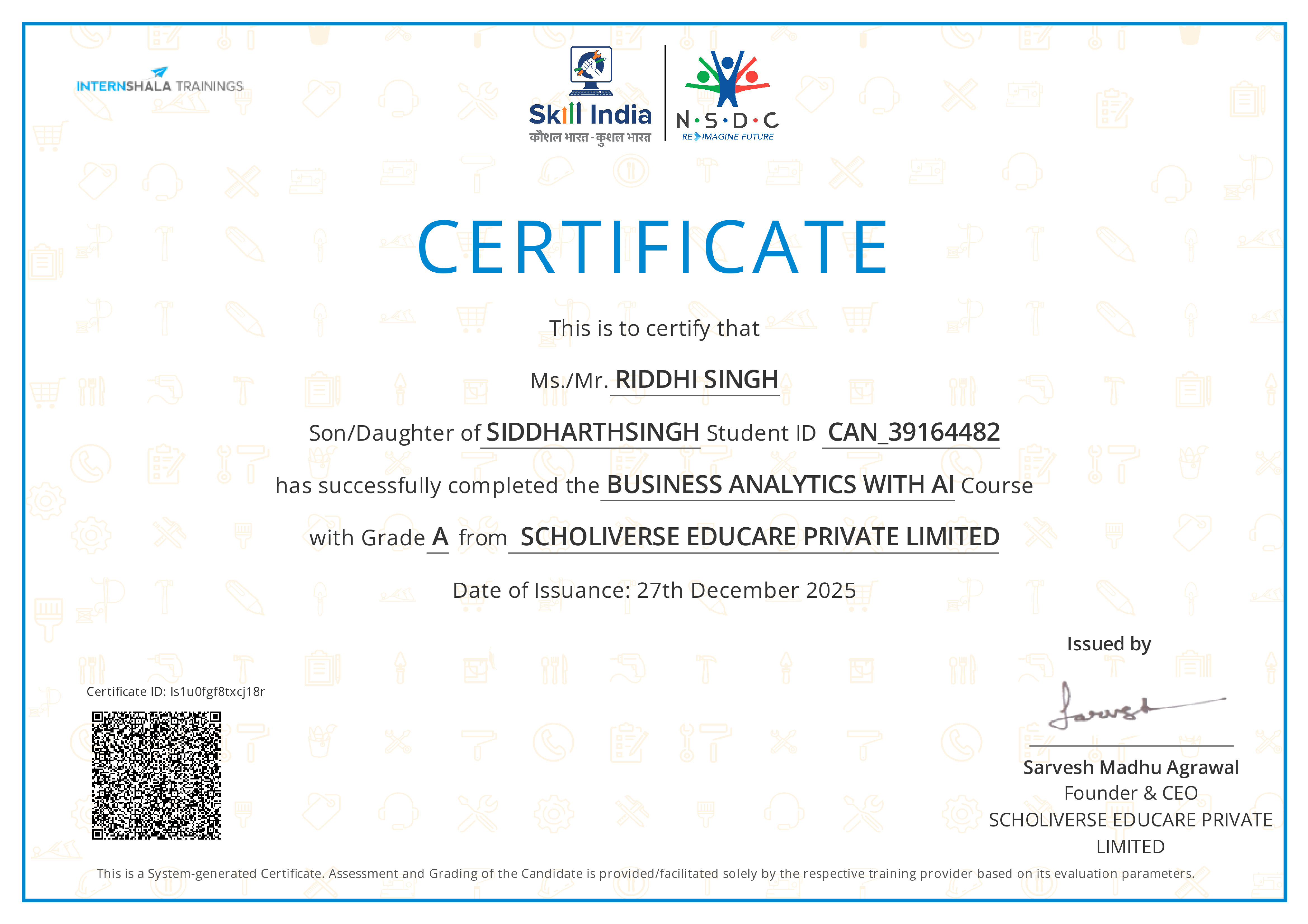 Certificate of completion